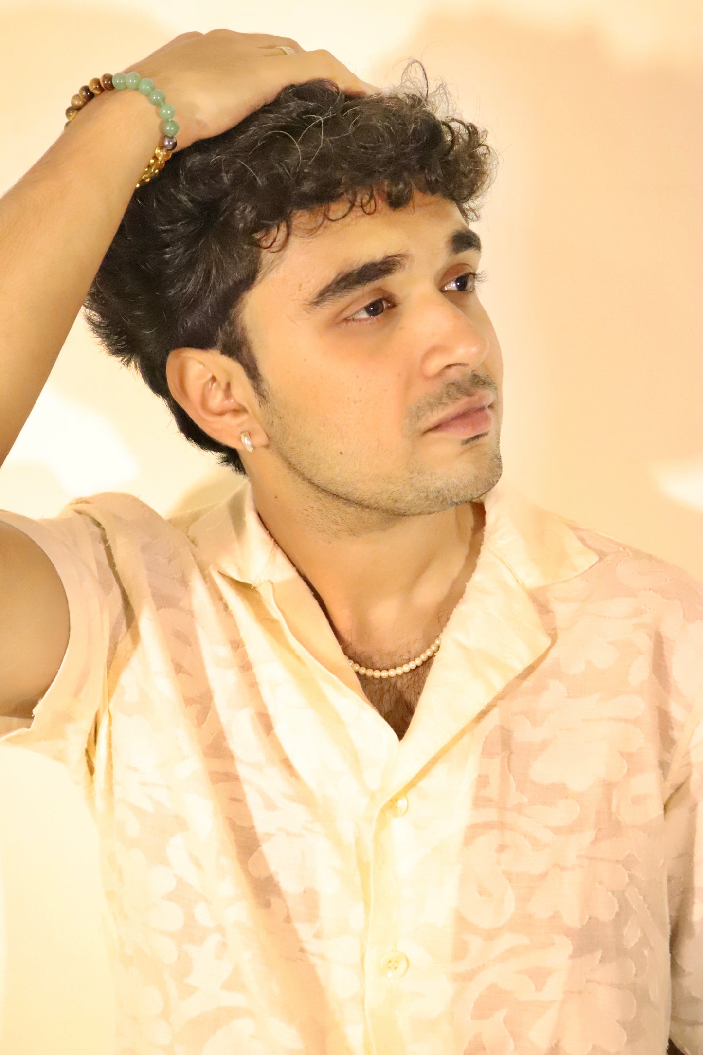 Floral embossed Off white Cotton Shirt